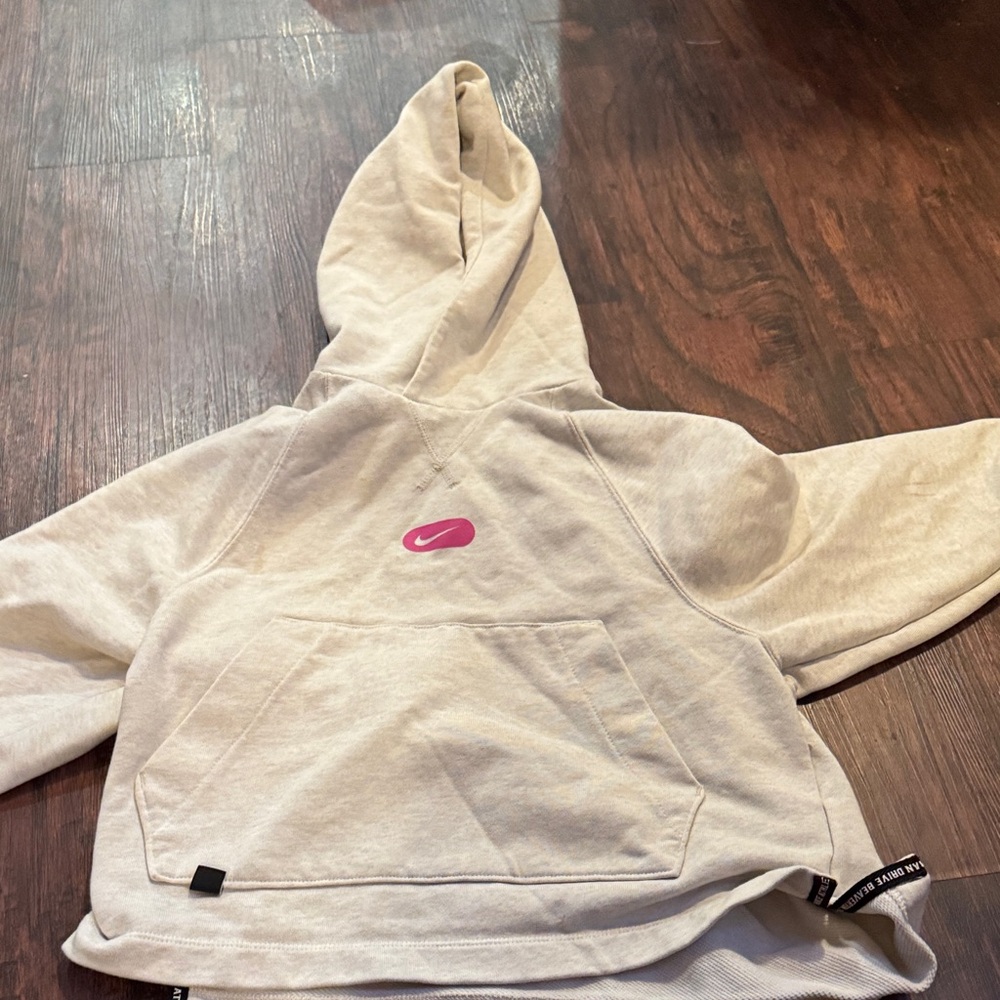 Nike Kids Cream Hoodie with Pink Swoosh